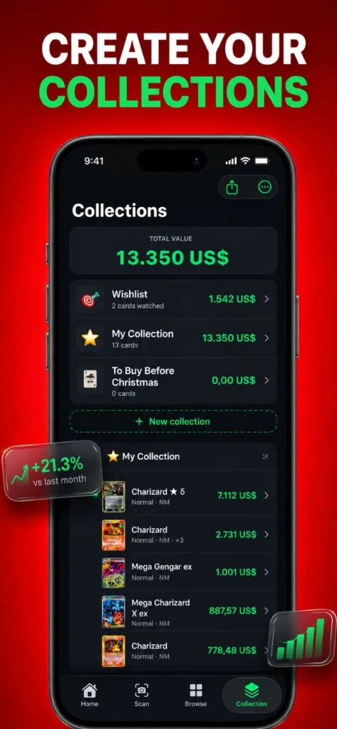 TCGApp collection view tracking Crown Zenith Galarian Gallery cards and their values
